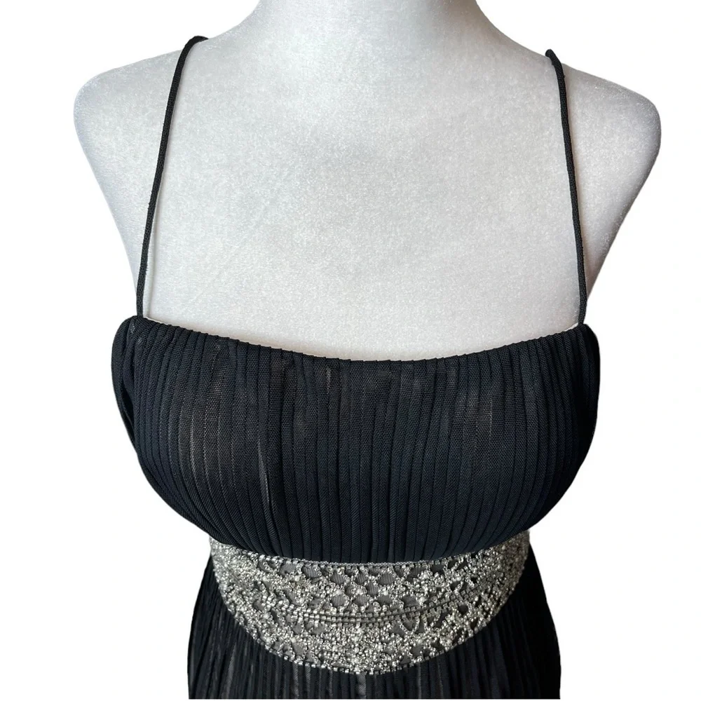 JS Collections Black Chiffon Cocktail Dress Beaded Waist | Size 6 - Picture 3 of 10